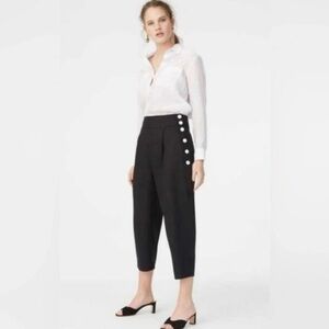 Club Monaco 8‎ Black Linen Cropped Relaxed Trousers Linen Side Buttons